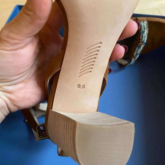 PAIGE New Brown Suede Block Heel Ankle Strap Beads - Picture 9 of 9